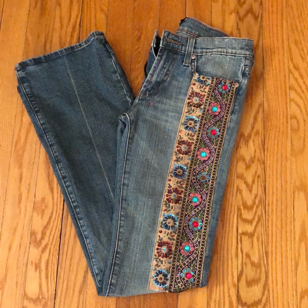 ⬇️ Vintage Flare Jeans with Jeweled Trim